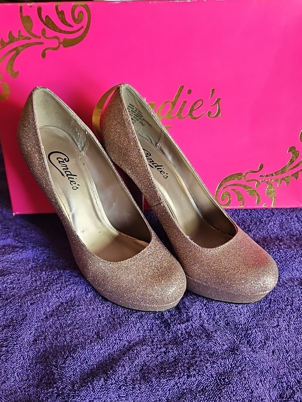 Candies Smokey Rose Gold Glitter Metallic Stiletto, Early 2000s. Size 7 1/2